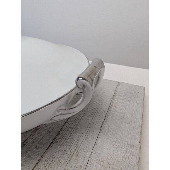 Vintage Kutani Serving Vegetable Bowl with Lid White & Silver Gray Bursts Japan - Picture 4 of 11